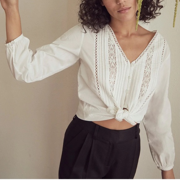Tops - White Lace Up Button reversible Blouse